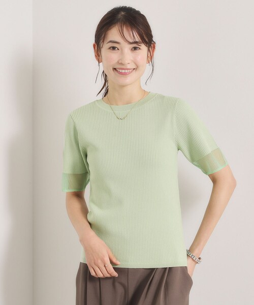 ITS'DEMO(イッツデモ)の「袖口シアーリブニット(ニット/セーター・レディース・パープル/ブラック/ライトグリーン/アイボリー・00)」の1枚目の写真