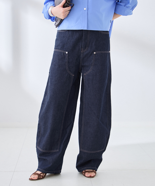 journal standard L'essage（ジャーナルスタンダードレサージュ）の「ダブルニーワイドデニムパンツ（デニムパンツ・レディース・ブルー/ネイビー・38/36）」の5枚目の写真