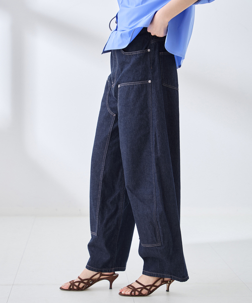 journal standard L'essage（ジャーナルスタンダードレサージュ）の「ダブルニーワイドデニムパンツ（デニムパンツ・レディース・ブルー/ネイビー・38/36）」の6枚目の写真