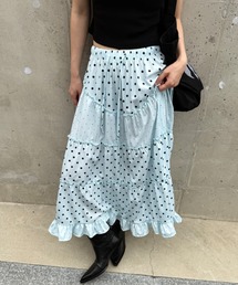 ドット柄ティアードフリルロングスカート