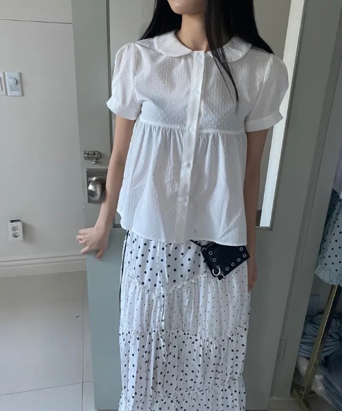 GEMEDA(ジェメダ)の「ドット柄ティアードフリルロングスカート(スカート・レディース・ホワイト/ブラック/ライトブルー・M)」の13枚目の写真