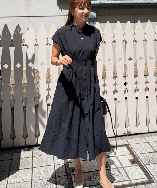 ST.ROONEY(セントルーニー)の「シアサッカーシャツワンピース【低身長・小柄女性向け】(ワンピース・レディース・オフホワイト/スミクロ・XS)」の1枚目の写真