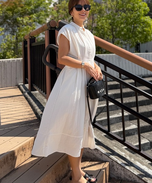 ST.ROONEY(セントルーニー)の「シアサッカーシャツワンピース【低身長・小柄女性向け】(ワンピース・レディース・オフホワイト/スミクロ・XS)」の9枚目の写真