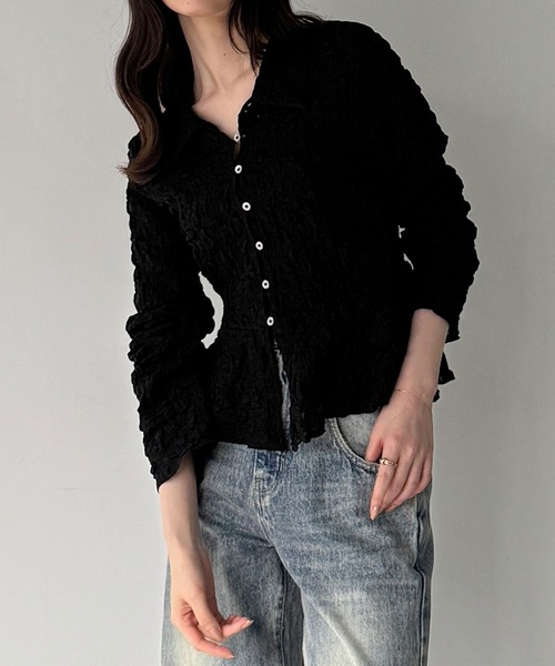 junoah(ジュノア)の「シャーリングペプラムポロトップス(Tシャツ/カットソー・レディース・ホワイト/ブラック/ミント・SMALL/LARGE/MEDIUM)」の7枚目の写真