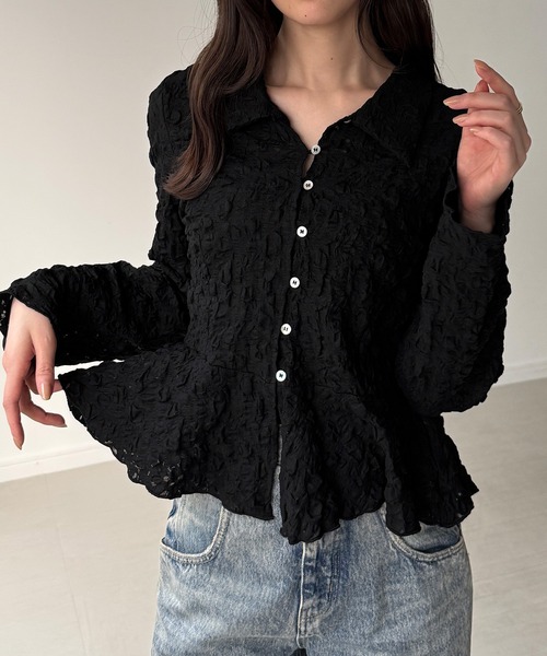 junoah(ジュノア)の「シャーリングペプラムポロトップス(Tシャツ/カットソー・レディース・ホワイト/ブラック/ミント・SMALL/LARGE/MEDIUM)」の9枚目の写真