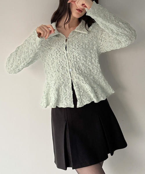 junoah(ジュノア)の「シャーリングペプラムポロトップス(Tシャツ/カットソー・レディース・ホワイト/ブラック/ミント・SMALL/LARGE/MEDIUM)」の10枚目の写真