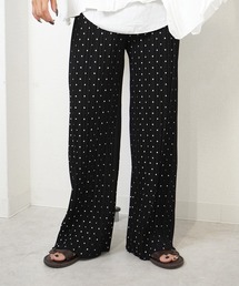 【ラクなのに洒落て見える】 水玉プリントプリーツパンツ