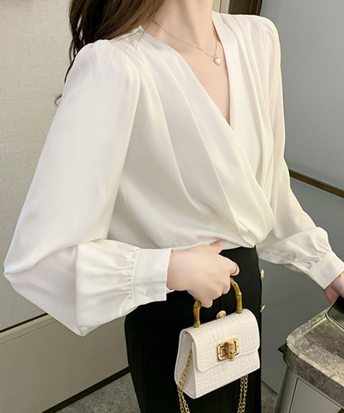 Girly Doll(ガーリードール)の「ドレープカシュクールマットサテンブラウス(シャツ/ブラウス・レディース・キャメル/ブラック/ホワイト・FREE)」の15枚目の写真