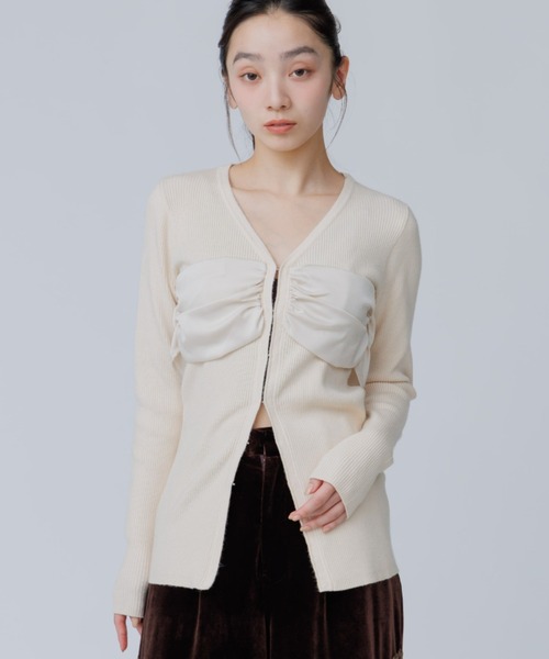 SENEE(セニー)の「satin bustier docking knit(サテンビスチェドッキングニット)(ニット/セーター・レディース・ブラック/ブラウン/アイボリー・FREE)」の1枚目の写真
