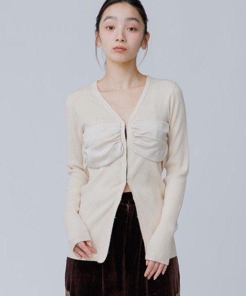 SENEE(セニー)の「satin bustier docking knit(サテンビスチェドッキングニット)(ニット/セーター・レディース・ブラック/ブラウン/アイボリー・FREE)」の7枚目の写真