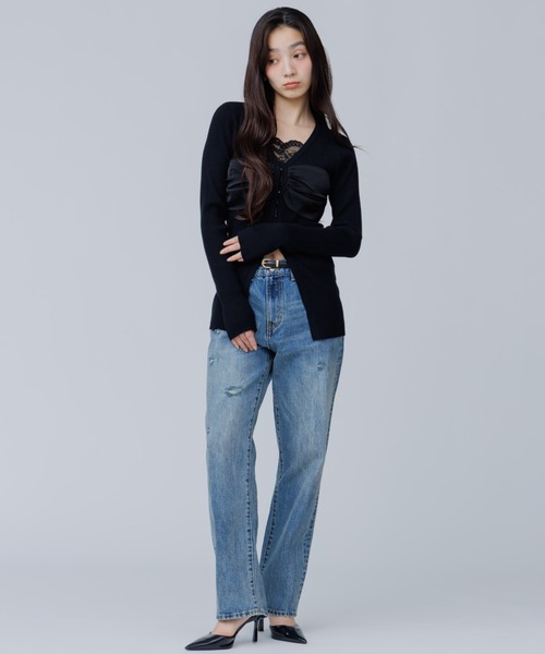 SENEE(セニー)の「satin bustier docking knit(サテンビスチェドッキングニット)(ニット/セーター・レディース・ブラック/ブラウン/アイボリー・FREE)」の13枚目の写真