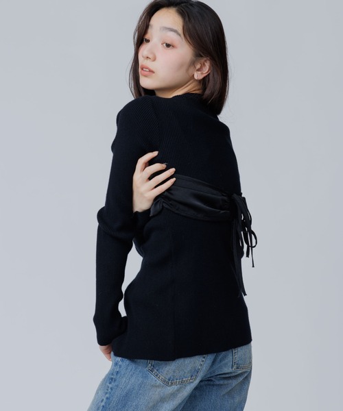 SENEE(セニー)の「satin bustier docking knit(サテンビスチェドッキングニット)(ニット/セーター・レディース・ブラック/ブラウン/アイボリー・FREE)」の12枚目の写真
