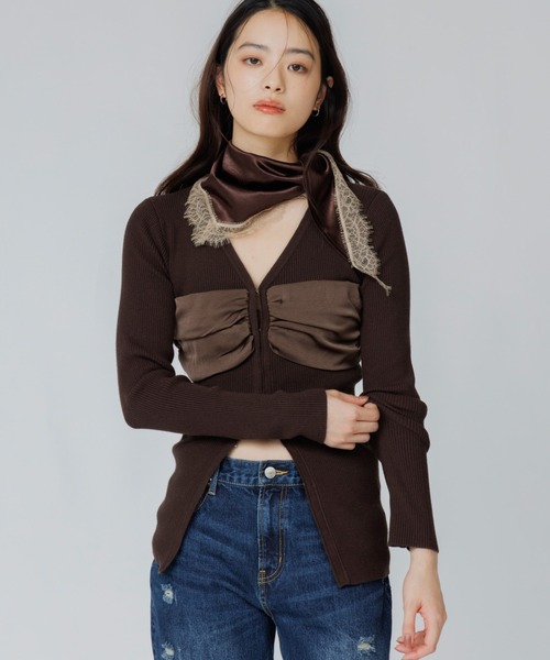SENEE(セニー)の「satin bustier docking knit(サテンビスチェドッキングニット)(ニット/セーター・レディース・ブラック/ブラウン/アイボリー・FREE)」の17枚目の写真