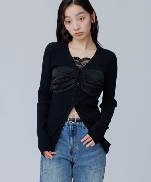 SENEE(セニー)の「satin bustier docking knit(サテンビスチェドッキングニット)(ニット/セーター・レディース・ブラック/ブラウン/アイボリー・FREE)」の11枚目の写真