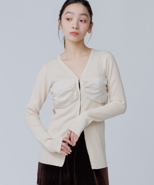 SENEE(セニー)の「satin bustier docking knit(サテンビスチェドッキングニット)(ニット/セーター・レディース・ブラック/ブラウン/アイボリー・FREE)」の5枚目の写真