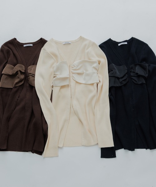 SENEE(セニー)の「satin bustier docking knit(サテンビスチェドッキングニット)(ニット/セーター・レディース・ブラック/ブラウン/アイボリー・FREE)」の4枚目の写真