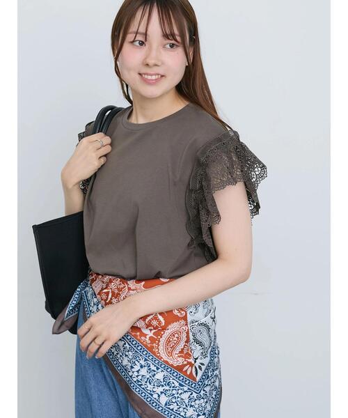 Te chichi(テチチ)の「レーススリーブTシャツ(Tシャツ/カットソー・レディース・ブラック/パープル/カーキ・F)」の1枚目の写真