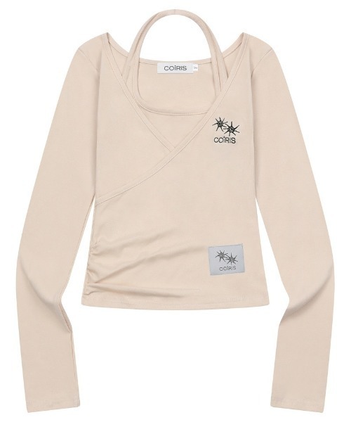 COIRIS(コイリス)の「◇COIRIS◇ブランド直輸入正規品/Yunoah ホルターネックレイヤード長袖Tシャツ Yunoah Halterneck Layered Long Sleeve Tee(Tシャツ/カットソー・レディース・ベージュ/ブラック・FREE)」の1枚目の写真