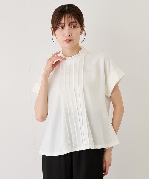Jayro（ジャイロ）の「ピンタックブラウス（シャツ/ブラウス・レディース・ブラック/ホワイト系その他2/ネイビー/ライトグレー・M）」の2枚目の写真