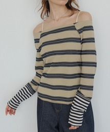 【CLEIO】オフショルボーダーTシャツ OFF-SHOULDER BORDER T-SHIRT