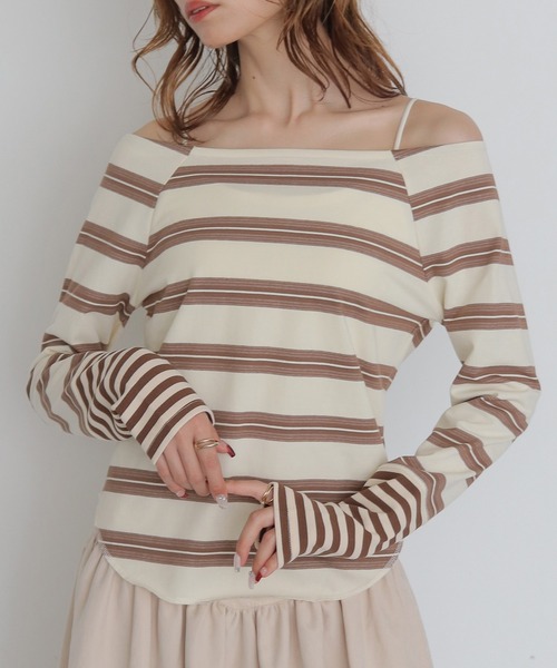 CLEIO(クレイオ)の「【CLEIO】オフショルボーダーTシャツ OFF-SHOULDER BORDER T-SHIRT(Tシャツ/カットソー・レディース・アイボリー/オフホワイト/ベージュ・FREE)」の3枚目の写真
