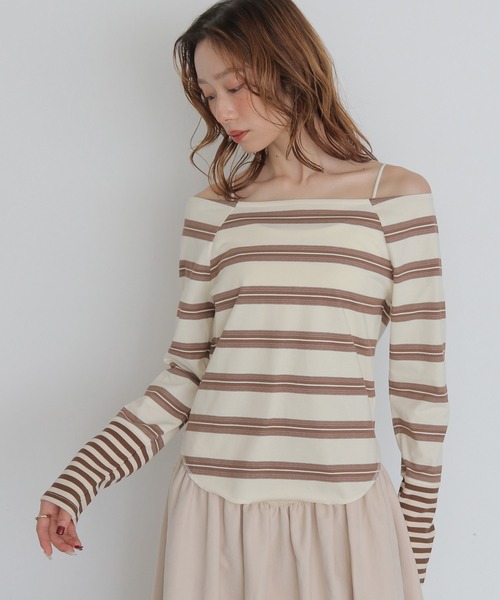 CLEIO(クレイオ)の「【CLEIO】オフショルボーダーTシャツ OFF-SHOULDER BORDER T-SHIRT(Tシャツ/カットソー・レディース・アイボリー/オフホワイト/ベージュ・FREE)」の17枚目の写真