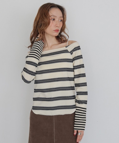 CLEIO(クレイオ)の「【CLEIO】オフショルボーダーTシャツ OFF-SHOULDER BORDER T-SHIRT(Tシャツ/カットソー・レディース・アイボリー/オフホワイト/ベージュ・FREE)」の9枚目の写真