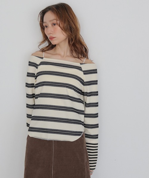 CLEIO(クレイオ)の「【CLEIO】オフショルボーダーTシャツ OFF-SHOULDER BORDER T-SHIRT(Tシャツ/カットソー・レディース・アイボリー/オフホワイト/ベージュ・FREE)」の10枚目の写真