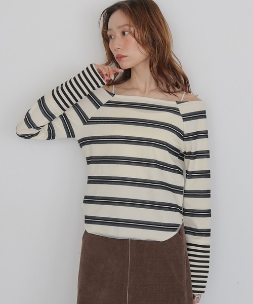 CLEIO(クレイオ)の「【CLEIO】オフショルボーダーTシャツ OFF-SHOULDER BORDER T-SHIRT(Tシャツ/カットソー・レディース・アイボリー/オフホワイト/ベージュ・FREE)」の8枚目の写真