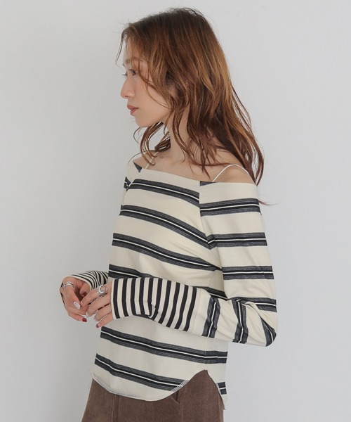CLEIO(クレイオ)の「【CLEIO】オフショルボーダーTシャツ OFF-SHOULDER BORDER T-SHIRT(Tシャツ/カットソー・レディース・アイボリー/オフホワイト/ベージュ・FREE)」の11枚目の写真