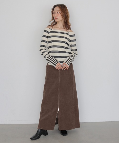 CLEIO(クレイオ)の「【CLEIO】オフショルボーダーTシャツ OFF-SHOULDER BORDER T-SHIRT(Tシャツ/カットソー・レディース・アイボリー/オフホワイト/ベージュ・FREE)」の13枚目の写真