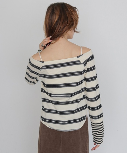 CLEIO(クレイオ)の「【CLEIO】オフショルボーダーTシャツ OFF-SHOULDER BORDER T-SHIRT(Tシャツ/カットソー・レディース・アイボリー/オフホワイト/ベージュ・FREE)」の12枚目の写真