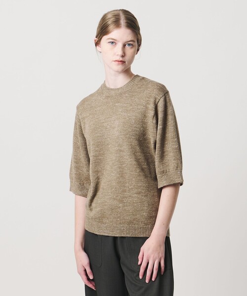 LOEFF(ロエフ)の「<LOEFF>ウール ヘンプ ショートスリーブ プルオーバー(ニット/セーター・レディース・ベージュ/ブラック・FREE)」の2枚目の写真