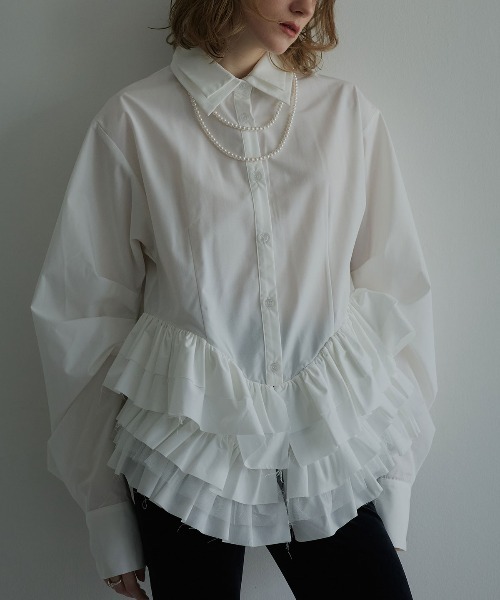 W:Huku(フーク)の「【ノンアイロンシリーズ】ボリュームチュチュペプラムブラウス / No-Iron Voluminous Tutu Peplum Blouse(シャツ/ブラウス・レディース・ブラック/オフホワイト/スカイブルー・FREE)」の17枚目の写真