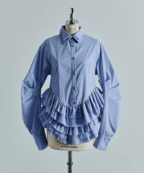W:Huku(フーク)の「【ノンアイロンシリーズ】ボリュームチュチュペプラムブラウス / No-Iron Voluminous Tutu Peplum Blouse(シャツ/ブラウス・レディース・ブラック/オフホワイト/スカイブルー・FREE)」の10枚目の写真