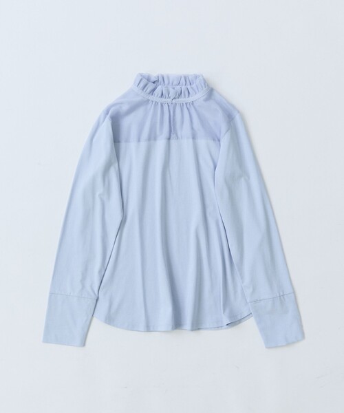 LOISIR（ロワズィール）の「シルクコットンローン×ハイゲージ天竺カットソーブラウス（Tシャツ/カットソー・レディース・キャメル/ブラック/オフホワイト/サックスブルー・FREE）」の3枚目の写真