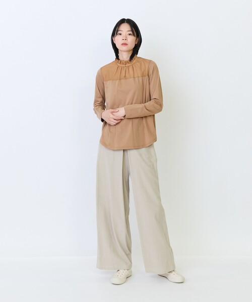 LOISIR（ロワズィール）の「シルクコットンローン×ハイゲージ天竺カットソーブラウス（Tシャツ/カットソー・レディース・キャメル/ブラック/オフホワイト/サックスブルー・FREE）」の9枚目の写真
