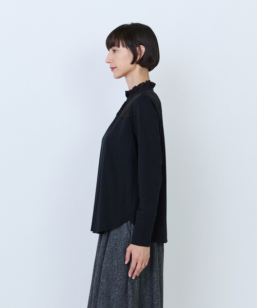 LOISIR（ロワズィール）の「シルクコットンローン×ハイゲージ天竺カットソーブラウス（Tシャツ/カットソー・レディース・キャメル/ブラック/オフホワイト/サックスブルー・FREE）」の17枚目の写真