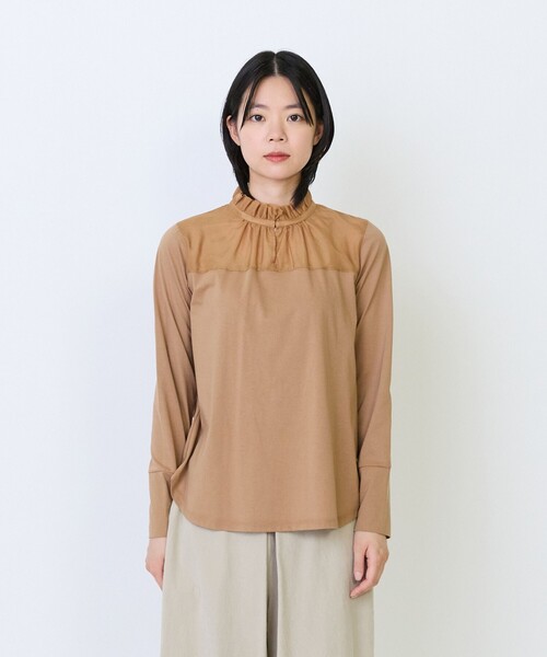 LOISIR（ロワズィール）の「シルクコットンローン×ハイゲージ天竺カットソーブラウス（Tシャツ/カットソー・レディース・キャメル/ブラック/オフホワイト/サックスブルー・FREE）」の19枚目の写真