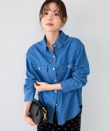 ビジューボタンデニムシャツ