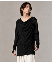 前身ドレープ 袖シャーリング 指ぬきロングカットソーTEE