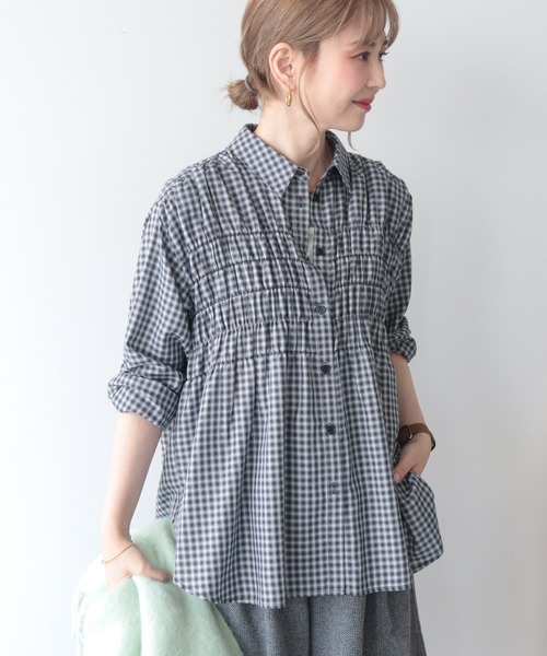AMERICAN HOLIC(アメリカンホリック)の「【イージーケア】チェックシャーリングシャツ(シャツ/ブラウス・レディース・ダークグリーン/ブラック/ブラウン・L/M)」の2枚目の写真