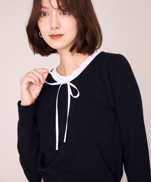 MISCH MASCH(ミッシュマッシュ)の「2026秋冬新作 ギャザーフリルカラーニット(ニット/セーター・レディース・ブラック/イエロー/ワイン・フリ-)」の4枚目の写真