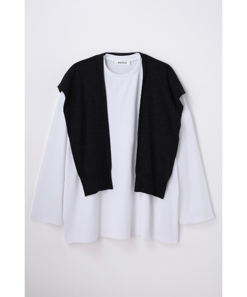 ENFOLD(エンフォルド)の「KNIT CAPE LONG-SLEEVES T-SHIRT(Tシャツ/カットソー・レディース・ホワイト/杢グレー・38)」の1枚目の写真