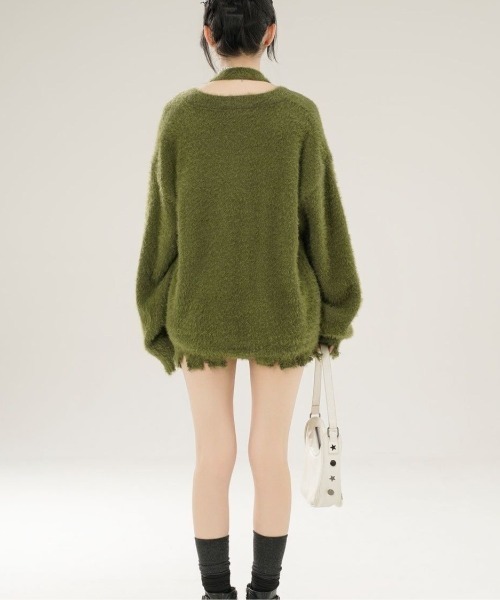 AVYL(アヴィル)の「ホルターネック付リボンバタフライ柄シャギーダメージニット(ニット/セーター・レディース・ホワイト/グリーン/ブラック・M)」の14枚目の写真