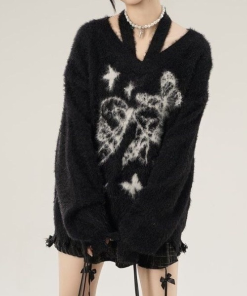 AVYL(アヴィル)の「ホルターネック付リボンバタフライ柄シャギーダメージニット(ニット/セーター・レディース・ホワイト/グリーン/ブラック・M)」の21枚目の写真
