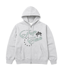 シシ クロススター プリント 2WAYジップアップパーカー ホワイトメランジ