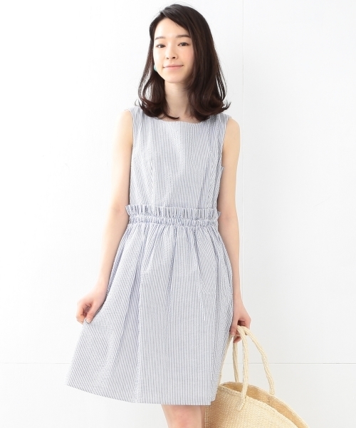 BEAMS LIGHTS ストライプ ノースリーブ 膝丈ワンピース Ray BEAMS（レイビームス）の「Ray BEAMS / サッカーストライプ