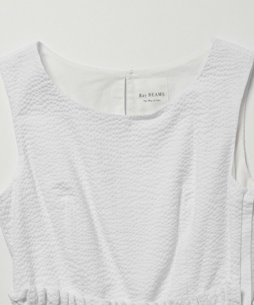 Ray BEAMS（レイビームス）の「Ray BEAMS / サッカーストライプ ノースリーブ ワンピース（ワンピース・レディース・ホワイト/ネイビー・0/1）」の4枚目の写真