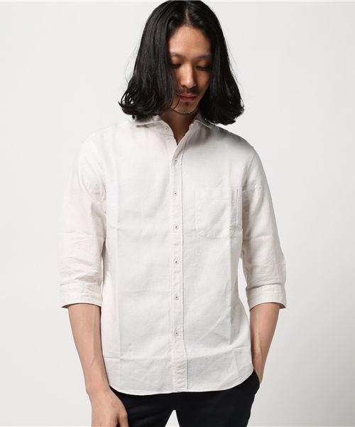 MEN'S BIGI(メンズビギ)の「7分袖ドビーシャンブレーシャツ/JAPAN MADE(シャツ/ブラウス・メンズ・サックスブルー/ベージュ/ネイビー/ホワイト/ピンク・L/M/S)」の3枚目の写真